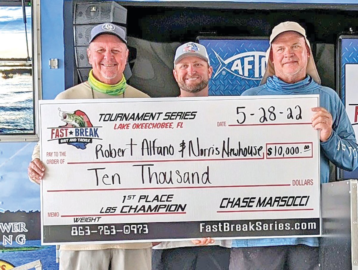Robert Alfano and Norris Newhouse won first place in the Fast Break Bass Tournament, winning $10,000.